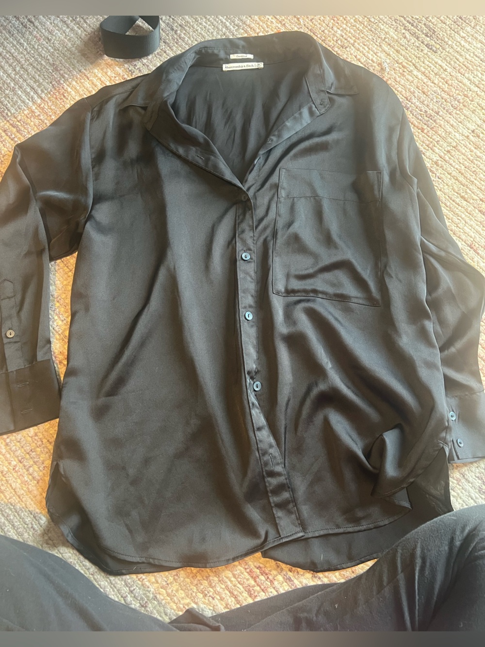 Abercrombie & Fitch Oversized Black Satin Button-Up Blouse